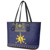 Philippines Merry Christmas Leather Tote Bag Maligayang Pasko with Parol and Xmas Pattern Barong Style LT03 - Polynesian Pride