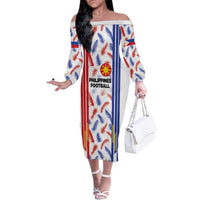 Custom Philippines Champions Football Jersey Family Matching Off The Shoulder Long Sleeve Dress and Hawaiian Shirt LT03 Mom's Dress White - Polynesian Pride