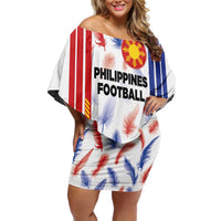 Custom Philippines Champions Football Jersey Family Matching Off Shoulder Short Dress and Hawaiian Shirt LT03 Mom's Dress White - Polynesian Pride