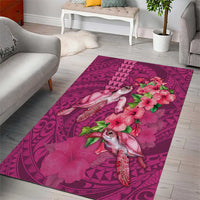 Hawaiian Turtle Love Couple Area Rug - Sweet Hibiscus and Kakau Pattern Rose Color LT03 - Polynesian Pride