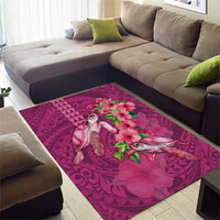 Hawaiian Turtle Love Couple Area Rug - Sweet Hibiscus and Kakau Pattern Rose Color LT03 - Polynesian Pride
