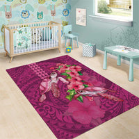 Hawaiian Turtle Love Couple Area Rug - Sweet Hibiscus and Kakau Pattern Rose Color LT03 - Polynesian Pride