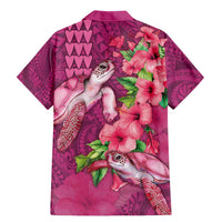 Hawaiian Turtle Love Couple Family Matching Mermaid Dress and Hawaiian Shirt - Sweet Hibiscus and Kakau Pattern Rose Color LT03 - Polynesian Pride