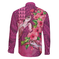 Hawaiian Turtle Love Couple Family Matching Off Shoulder Maxi Dress and Hawaiian Shirt - Sweet Hibiscus and Kakau Pattern Rose Color LT03 - Polynesian Pride