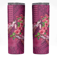 Hawaiian Turtle Love Couple Skinny Tumbler Sweet Hibiscus and Kakau Pattern Rose Color LT03 Pink - Polynesian Pride