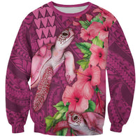 Hawaiian Turtle Love Couple Sweatshirt - Sweet Hibiscus and Kakau Pattern Rose Color LT03 Unisex Pink - Polynesian Pride