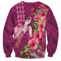 Hawaiian Turtle Love Couple Sweatshirt - Sweet Hibiscus and Kakau Pattern Rose Color LT03 - Polynesian Pride