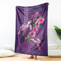Hawaiian Turtle Love Couple Blanket - Sweet Hibiscus and Kakau Pattern Deep Purple Color LT03 - Polynesian Pride