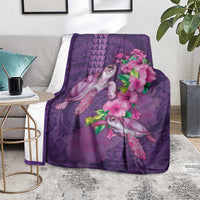 Hawaiian Turtle Love Couple Blanket - Sweet Hibiscus and Kakau Pattern Deep Purple Color LT03 - Polynesian Pride