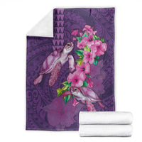Hawaiian Turtle Love Couple Blanket - Sweet Hibiscus and Kakau Pattern Deep Purple Color LT03 - Polynesian Pride