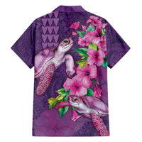 Hawaiian Turtle Love Couple Family Matching Off Shoulder Maxi Dress and Hawaiian Shirt - Sweet Hibiscus and Kakau Pattern Deep Purple Color LT03 - Polynesian Pride