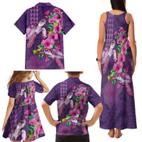Hawaiian Turtle Love Couple Family Matching Tank Maxi Dress and Hawaiian Shirt - Sweet Hibiscus and Kakau Pattern Deep Purple Color LT03 - Polynesian Pride