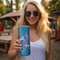 Hawaiian Turtle Love Couple Skinny Tumbler Sweet Hibiscus and Kakau Pattern Sapphire Color LT03 - Polynesian Pride
