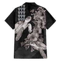 Hawaiian Turtle Love Couple Family Matching Short Sleeve Bodycon Dress and Hawaiian Shirt - Sweet Hibiscus and Kakau Pattern Grayscale Color