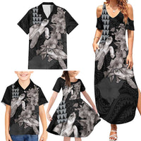 Hawaiian Turtle Love Couple Family Matching Summer Maxi Dress and Hawaiian Shirt - Sweet Hibiscus and Kakau Pattern Grayscale Color LT03 - Polynesian Pride