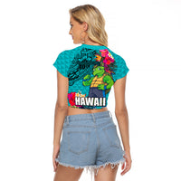Hawaii Great Aloha Run 40th Anniversary Raglan Cropped T Shirt With Turtle Mascot Marathon Hibiscus and Kakau LT03 - Polynesian Pride