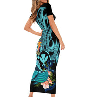 Hawaii Family Matching Short Sleeve Bodycon Dress and Hawaiian Shirt Whale Mix Hibiscus and Kanaka Maoli LT03 - Polynesian Pride