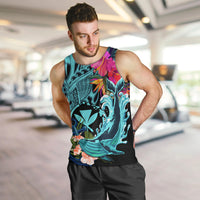 Hawaii Men Tank Top Whale Mix Hibiscus and Kanaka Maoli LT03 Black - Polynesian Pride