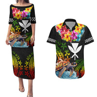 Hawaii Lei Day Couples Matching Puletasi and Hawaiian Shirt Hibiscus Wreath and Polynesian Pattern