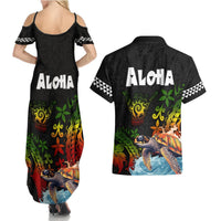 Hawaii Lei Day Couples Matching Summer Maxi Dress and Hawaiian Shirt Hibiscus Wreath and Polynesian Pattern LT03 - Polynesian Pride