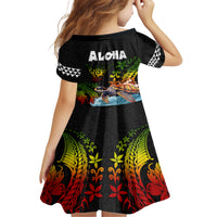 Hawaii Lei Day Family Matching Short Sleeve Bodycon Dress and Hawaiian Shirt Hibiscus Wreath and Polynesian Pattern