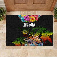 Hawaii Lei Day Rubber Doormat Hibiscus Wreath and Polynesian Pattern