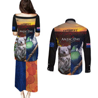 Australia and New Zealand ANZAC Day Couples Matching Puletasi and Long Sleeve Button Shirt Tui Bird and Koala mix Maori and Aboriginal Pattern LT03 - Polynesian Pride