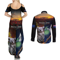 Australia and New Zealand ANZAC Day Couples Matching Summer Maxi Dress and Long Sleeve Button Shirt Tui Bird and Koala mix Maori and Aboriginal Pattern LT03 - Polynesian Pride