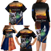 Australia and New Zealand ANZAC Day Family Matching Long Sleeve Bodycon Dress and Hawaiian Shirt Tui Bird and Koala mix Maori and Aboriginal Pattern LT03 - Polynesian Pride
