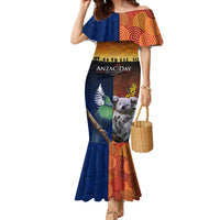 Australia and New Zealand ANZAC Day Family Matching Mermaid Dress and Hawaiian Shirt Tui Bird and Koala mix Maori and Aboriginal Pattern LT03 Mom's Dress Black - Polynesian Pride