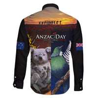 Australia and New Zealand ANZAC Day Family Matching Off The Shoulder Long Sleeve Dress and Hawaiian Shirt Tui Bird and Koala mix Maori and Aboriginal Pattern LT03 - Polynesian Pride