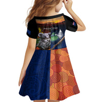 Australia and New Zealand ANZAC Day Family Matching Short Sleeve Bodycon Dress and Hawaiian Shirt Tui Bird and Koala mix Maori and Aboriginal Pattern LT03 - Polynesian Pride