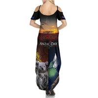 Australia and New Zealand ANZAC Day Family Matching Summer Maxi Dress and Hawaiian Shirt Tui Bird and Koala mix Maori and Aboriginal Pattern LT03 - Polynesian Pride