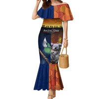 Australia and New Zealand ANZAC Day Mermaid Dress Tui Bird and Koala mix Maori and Aboriginal Pattern LT03 Women Black - Polynesian Pride