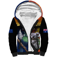 Australia and New Zealand ANZAC Day Sherpa Hoodie Tui Bird and Koala mix Maori and Aboriginal Pattern LT03 Unisex Black - Polynesian Pride