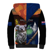 Australia and New Zealand ANZAC Day Sherpa Hoodie Tui Bird and Koala mix Maori and Aboriginal Pattern LT03 - Polynesian Pride