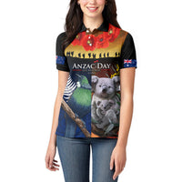 Australia and New Zealand ANZAC Day Women Polo Shirt Tui Bird and Koala mix Maori and Aboriginal Pattern LT03 - Polynesian Pride