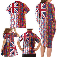 Hawaiian Lei Family Matching Long Sleeve Bodycon Dress and Hawaiian Shirt National Flag Striped Style LT03 - Polynesian Pride