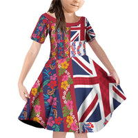 Hawaiian Lei Family Matching Off Shoulder Short Dress and Hawaiian Shirt National Flag Striped Style LT03 Daughter's Dress Red - Polynesian Pride