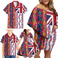 Hawaiian Lei Family Matching Off Shoulder Short Dress and Hawaiian Shirt National Flag Striped Style LT03 - Polynesian Pride