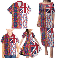 Hawaiian Lei Family Matching Puletasi and Hawaiian Shirt National Flag Striped Style