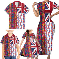 Hawaiian Lei Family Matching Short Sleeve Bodycon Dress and Hawaiian Shirt National Flag Striped Style LT03 - Polynesian Pride