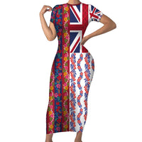 Hawaiian Lei Family Matching Short Sleeve Bodycon Dress and Hawaiian Shirt National Flag Striped Style LT03 Mom's Dress Red - Polynesian Pride