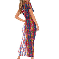 Hawaiian Lei Family Matching Short Sleeve Bodycon Dress and Hawaiian Shirt National Flag Striped Style LT03 - Polynesian Pride