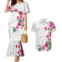 Hawaiian Hibiscus and Art Polynesian Tattoo Couples Matching Mermaid Dress and Hawaiian Shirt White Color LT03 White - Polynesian Pride