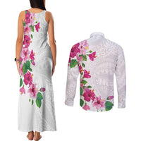 Hawaiian Hibiscus and Art Polynesian Tattoo Couples Matching Tank Maxi Dress and Long Sleeve Button Shirt White Color LT03 - Polynesian Pride