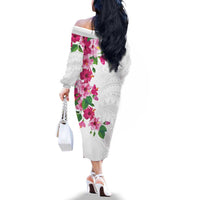 Hawaiian Hibiscus and Art Polynesian Tattoo Family Matching Off The Shoulder Long Sleeve Dress and Hawaiian Shirt White Color LT03 - Polynesian Pride
