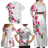 Hawaiian Hibiscus and Art Polynesian Tattoo Family Matching Off Shoulder Maxi Dress and Hawaiian Shirt White Color LT03 - Polynesian Pride