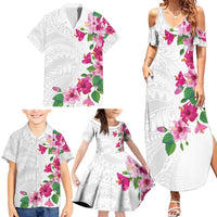 Hawaiian Hibiscus and Art Polynesian Tattoo Family Matching Summer Maxi Dress and Hawaiian Shirt White Color LT03 - Polynesian Pride