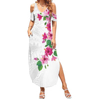 Hawaiian Hibiscus and Art Polynesian Tattoo Family Matching Summer Maxi Dress and Hawaiian Shirt White Color LT03 Mom's Dress White - Polynesian Pride